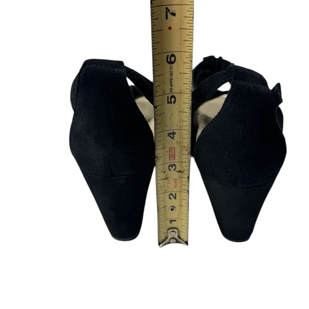 Earthies Veria Black Kid Suede Peep Toe Block Heel Sandals Womens 10B 800022WSDE